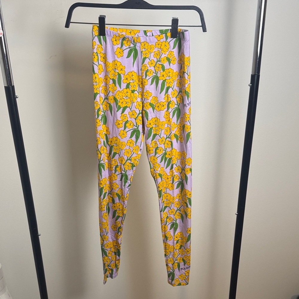 Mini Rodini Alpine Flower Kids Purple and Yellow Leggings Size 8-9 Y